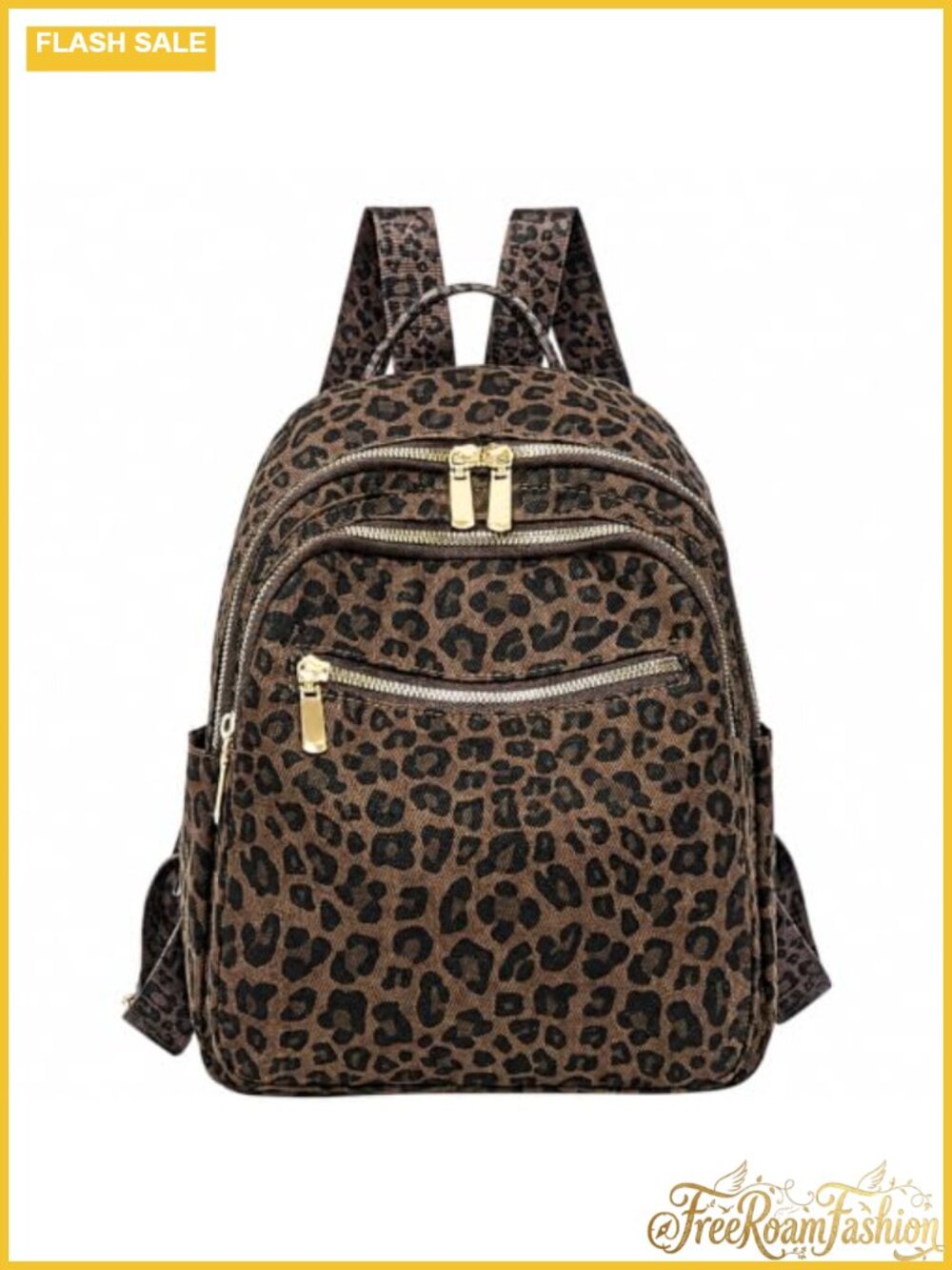Leopard Print Backpack with Adjustable Straps & Zippered Pockets
